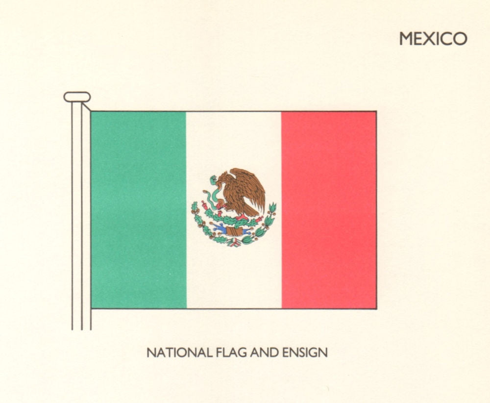 MEXICO FLAGS. National Flag and Ensign 1985 old vintage print picture